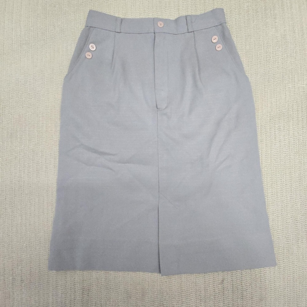 Vintage Skirt Juniors 7/8 Gray Twill Straight Pencil Knee Length Button Pockets